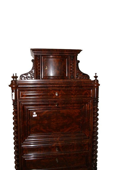 Secretaire Biedermeier in mogano e piuma di mogano