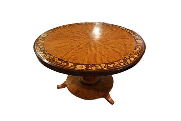 Table circulaire fixe antique anglaise marquetée des années 1800