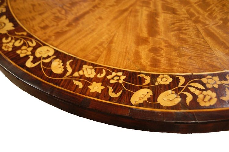 Antico tavolo circolare fisso del 1800 Inglese intarsiato
