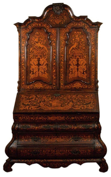 Splendid Dutch antique Bureau Bookcase from the 1700s in inlaid walnut root