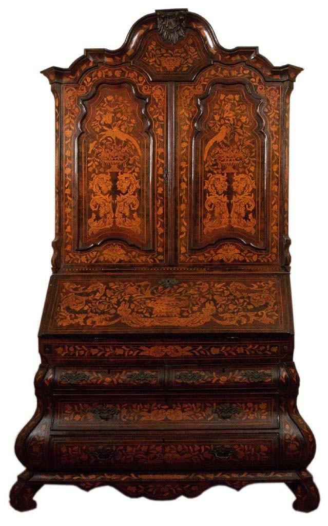 Splendido trumeau olandese del 1700 in radica di noce intarsiato 