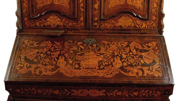 Splendid Dutch antique Bureau Bookcase from the 1700s in inlaid walnut root