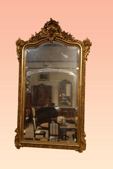 Miroir Louis XV à la feuille d'or, fin 19ème siècle