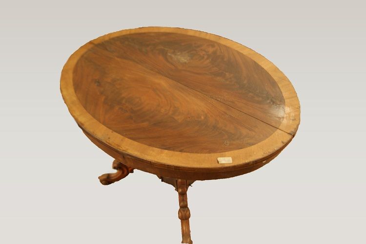 Antico tavolo ovalino del 1800 Luigi Filippo in mogano e piuma