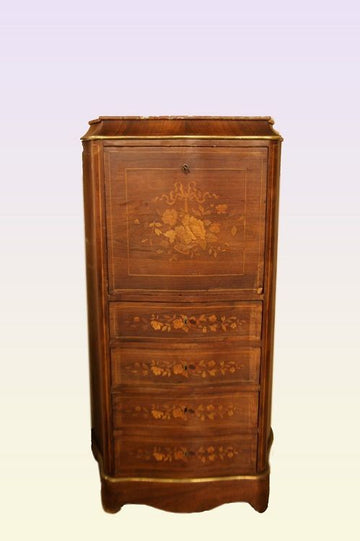 Louis XV secretaire desk chest with French red marble top