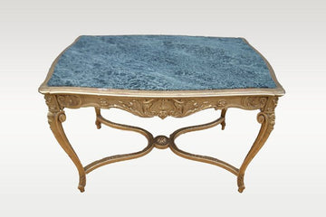 Table de salon dorée à la feuille d'or et marbre vert des Alpes