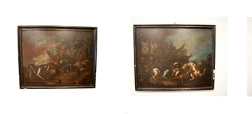 Coppia di oli su tela del 1600 "Scene di caccia"