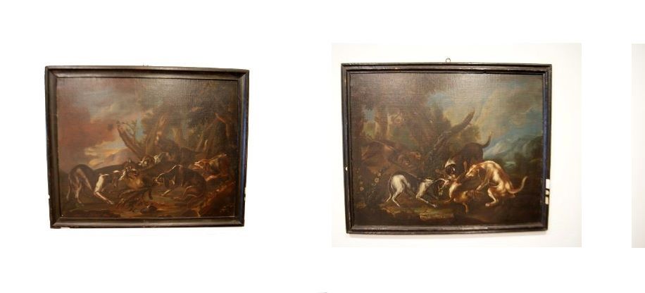 Coppia di dipinti del 1600 italiani Scene di caccia