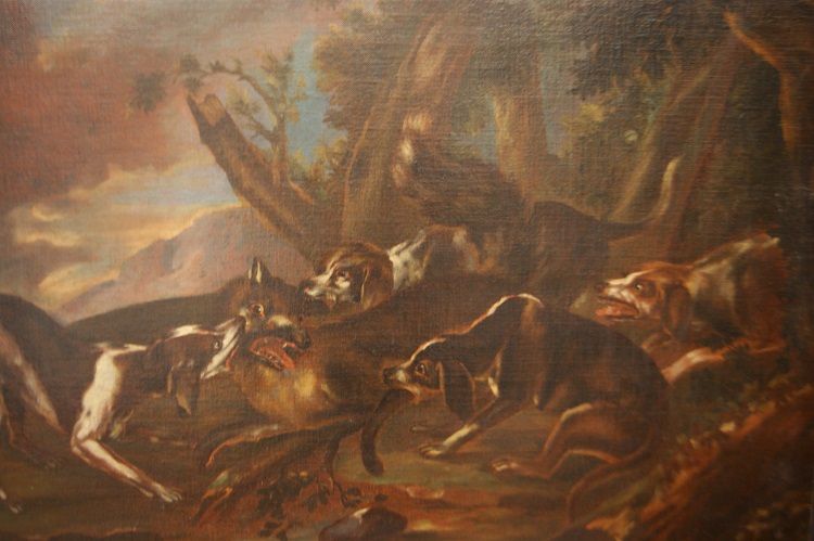 Coppia di dipinti del 1600 italiani Scene di caccia