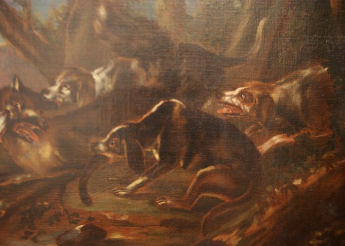 Coppia di dipinti del 1600 italiani Scene di caccia