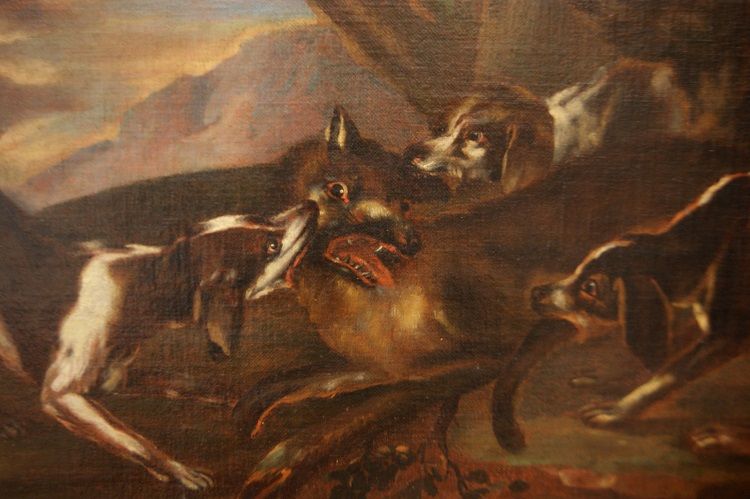 Coppia di dipinti del 1600 italiani Scene di caccia