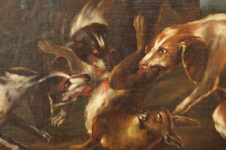 Coppia di dipinti del 1600 italiani Scene di caccia