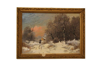 Olio su cartoncino "Paesaggio innevato" di inizio 1900