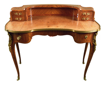 Bureau ancien en forme de haricot des années 1800 en satinier bois de rose