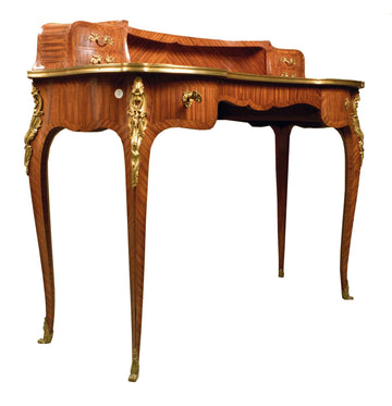 Antique French bean-shaped writing desk from 1800 in bois de rose satinwood