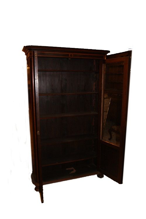 Antica libreria vetrina francese del 1800 in noce e radica di noce