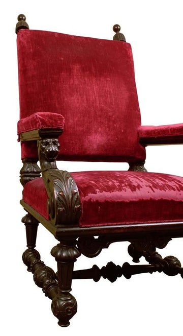Antique Italian carved walnut armchairs from the 19th century, Renaissance style