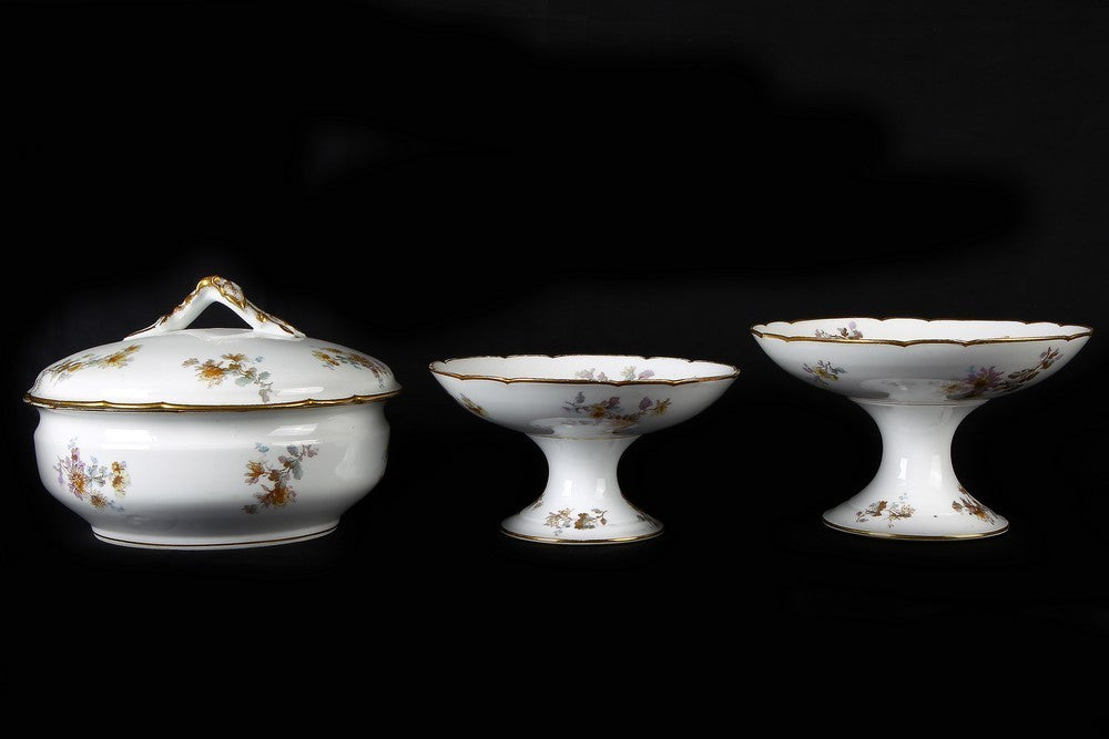 Servizio da tavola in porcellana di Limoges decorata a motivi floreali