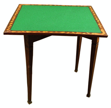 Antique Dutch game table from the 1800s in mahogany inlaid with maple