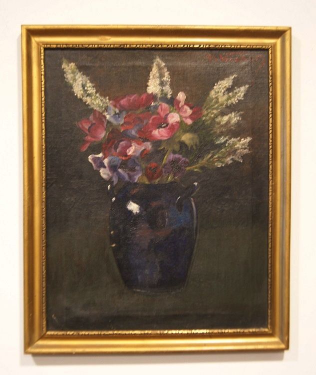 Antico quadro Vaso con fiori firmato - Olio su tela