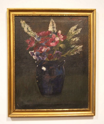 Huile sur toile "Vase aux fleurs" signée