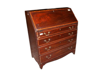 1800s English Victorian Bureau Writing desk in mahogany with inlay