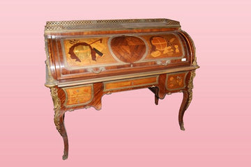 Important large Louis XV roller writing desk with 19th century marble