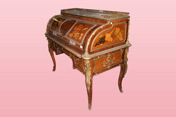 Important large Louis XV roller writing desk with 19th century marble