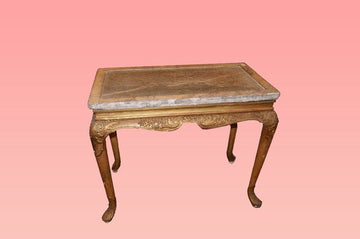 Console anglaise antique des années 1800, dorée avec dessus en marbre