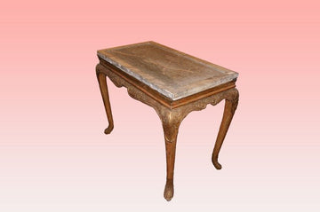 Console anglaise antique des années 1800, dorée avec dessus en marbre