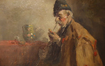 Olio su cartoncino "Uomo con pipa" di Andor G. Horvath (1876-1966)
