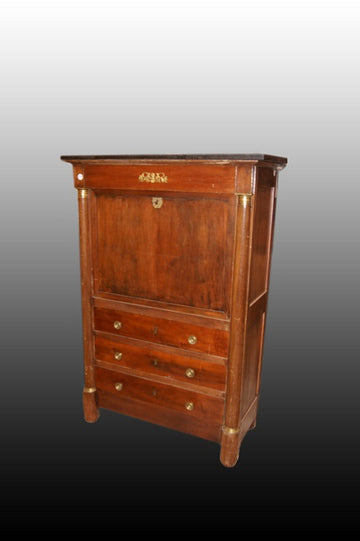 French Empire style secretaire desk chest from the 1800s in mahogany wood