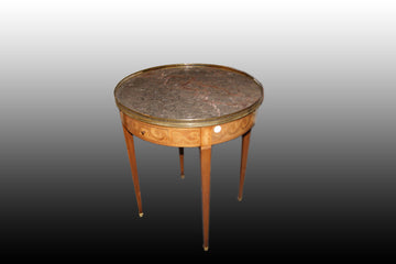 Petite Table circulaire de style Louis XVI avec dessus et marqueteries de marbre