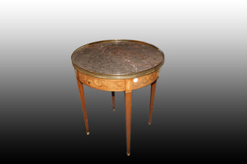 Louis XVI style circular side table with marble top and inlays