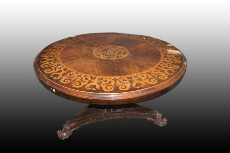 Bellissimo tavolo olandese stile Regency in palissandro riccamente intarsiato