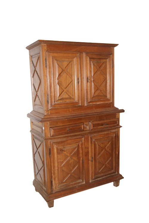 Credenza doppio corpo francese del 1700 a 4 ante con cassetti