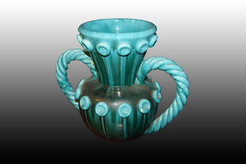 Vase français en céramique vert d'eau