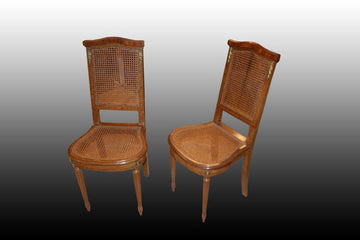 Gruppo di 5 sedie francesi stile Luigi XVI del 1800 incannate con intarsio e bronzi