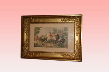 Petit tirage couleur français de 1800. Représentant une scène de chasse