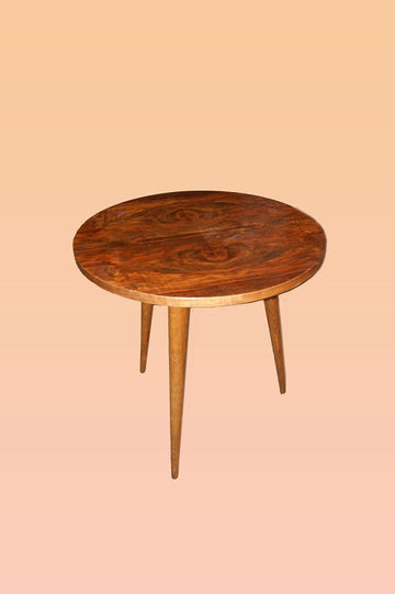 Table basse circulaire de style Decò français du début des années 1900 en bois de noyer