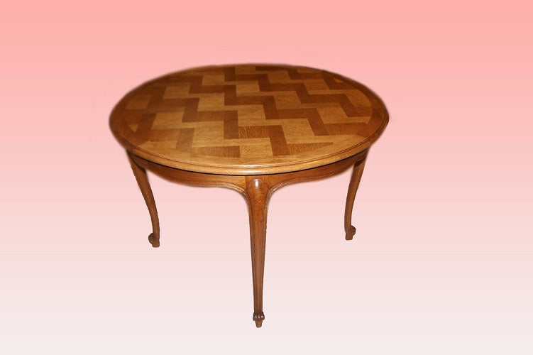 Tavolo circolare allungabile francese di fine 1800 stile Provenzale in legno di rovere