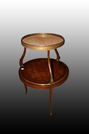 Stunning two-tier side table with French Louis XV style marble from the 1800s