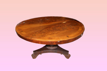 English table from the early 1800s Regency style in mahogany wood and mahogany feather