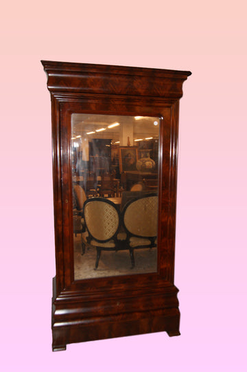 Armoire française du 19ème siècle, style Louis Philippe, 1 porte avec miroir plumes d'acajou