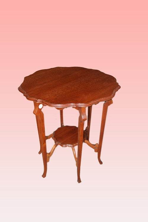 Tavolino a 6 gambe vittoriano in legno di mogano con piano smussato