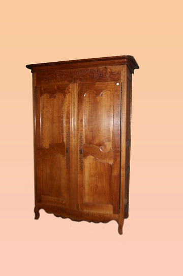 Antique large wardrobe 18th century in French Provençal cherry wood