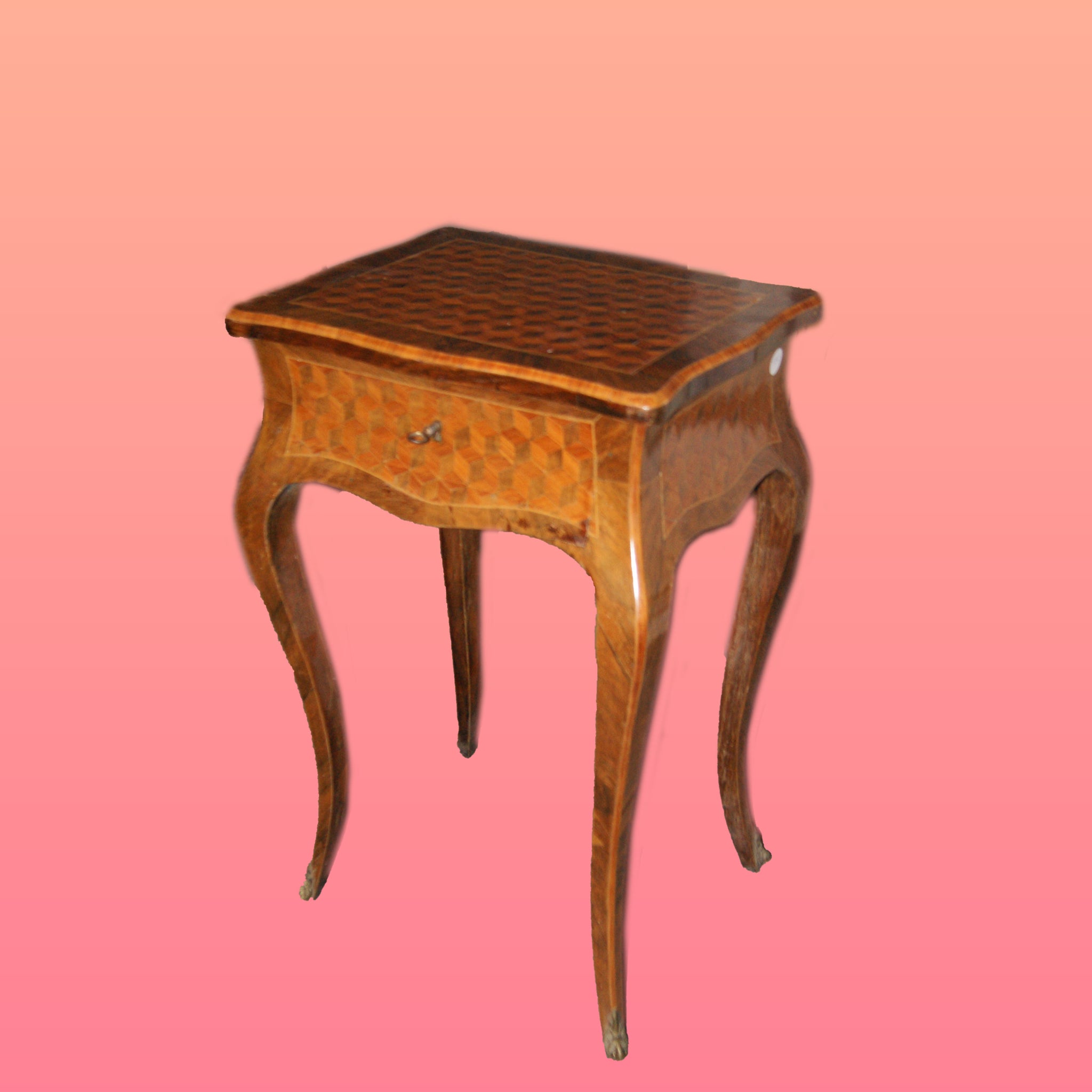 Mobiletto toilette francese del 1800 stile Luigi XV in noce intarsiato marquetterie