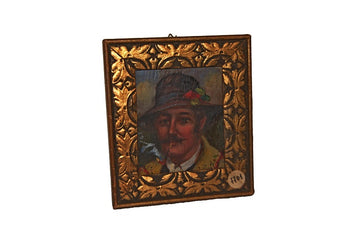 Paire de beaux petits portraits à l'huile sur panneaux de la fin des années 1800