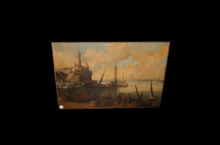 Quadro antico veduta marina inglese del 1700 Olio su tela