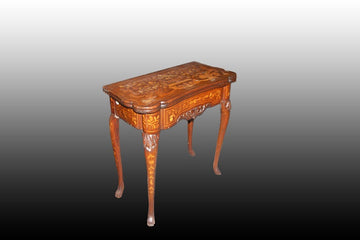 Tavolino da gioco olandese di fine 1700 stile Chippendale in legno di mogano